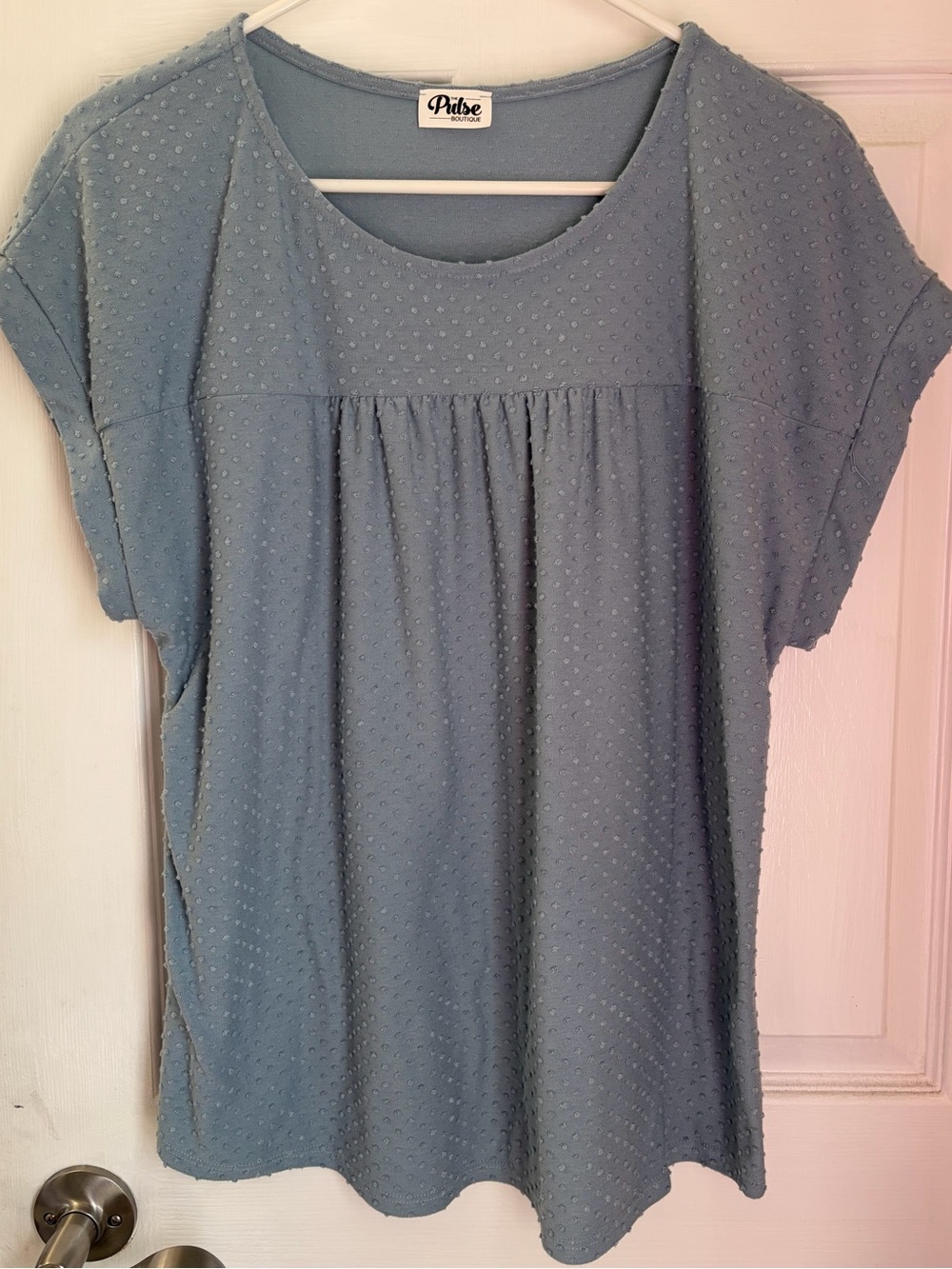 Pulse Blue Dot-Texture Short Sleeve Top